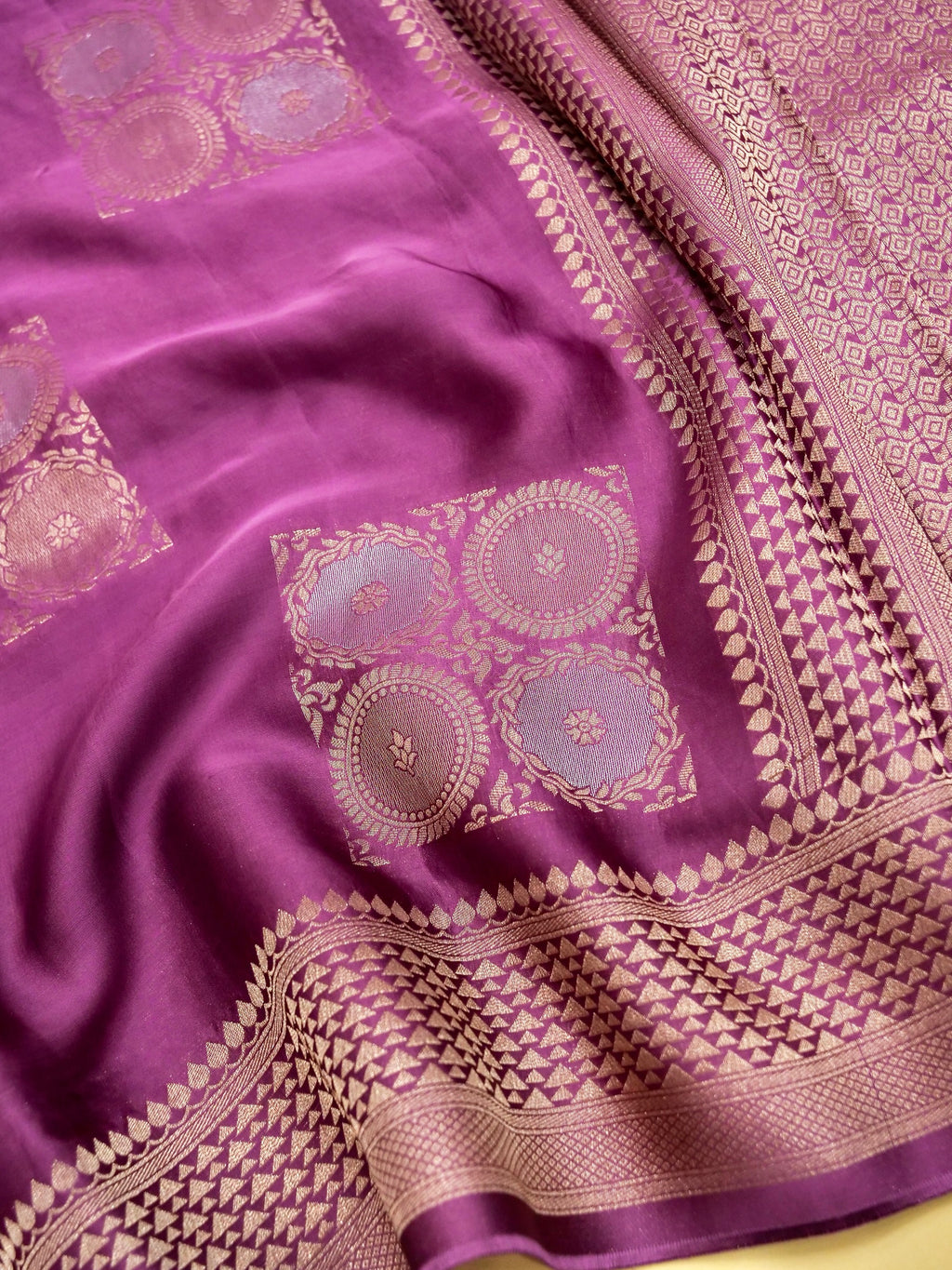 Plum Purple Banarasi Viscose Organza Satin Silk Saree