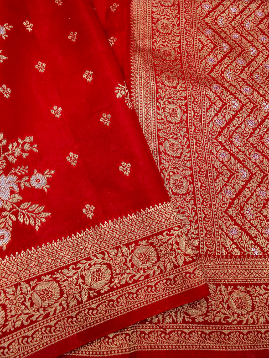 Crimson Red Banarasi Viscose Dola Silk Saree