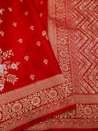 Crimson Red Banarasi Dola Silk Saree