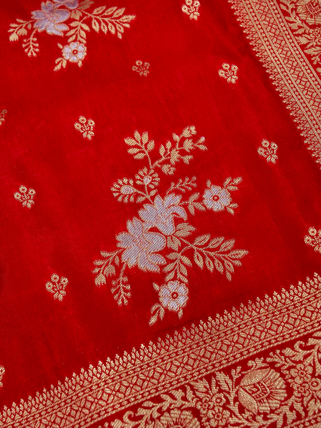 Crimson Red Banarasi Viscose Dola Silk Saree