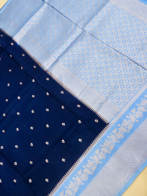 Deep Navy Banarasi silk saree