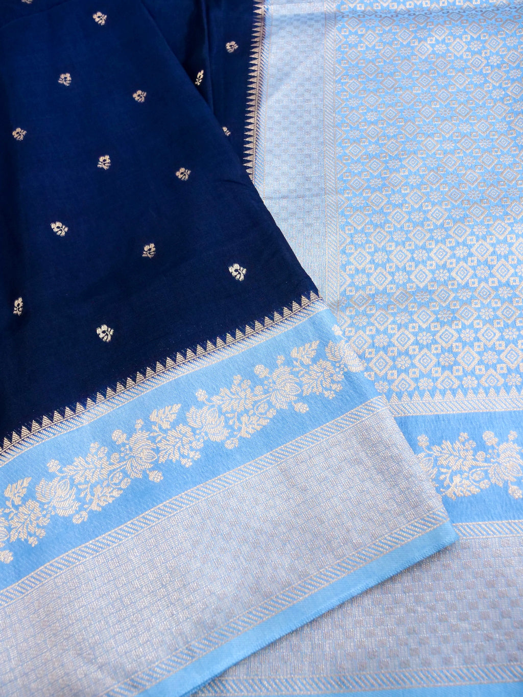 Deep Navy Banarasi silk saree