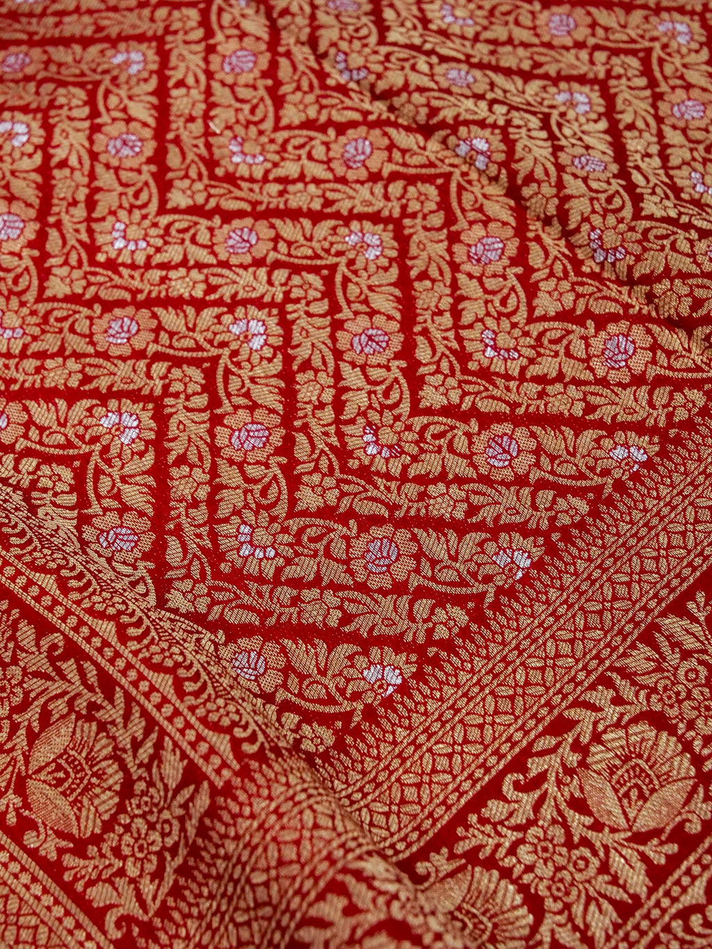 Crimson Red Banarasi Viscose Dola Silk Saree