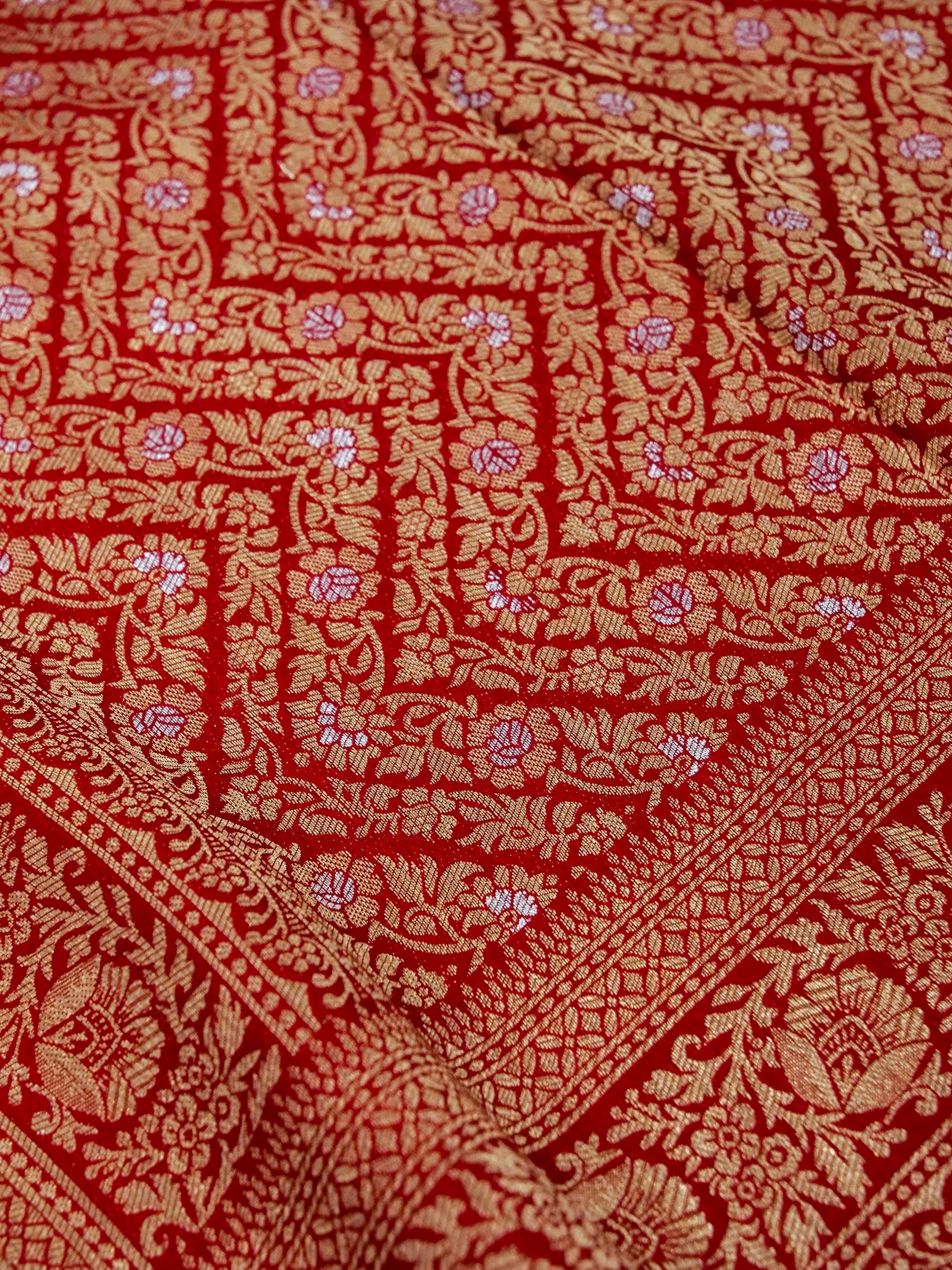 Crimson Red Banarasi Dola Silk Saree