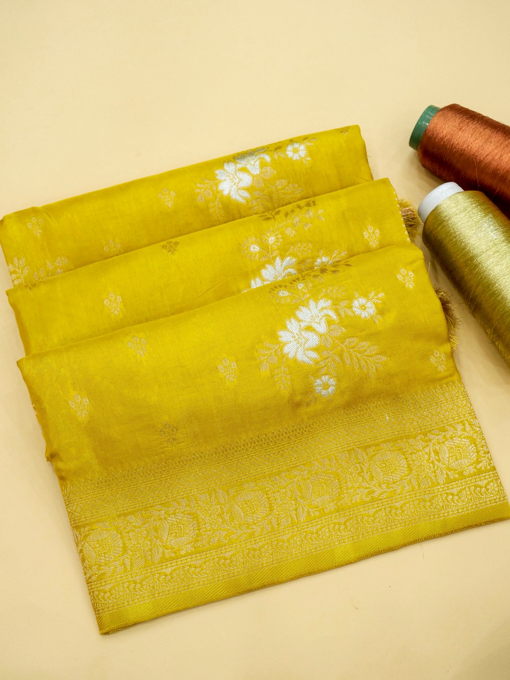 Mustard Yellow Banarasi Viscose Dola Silk Saree