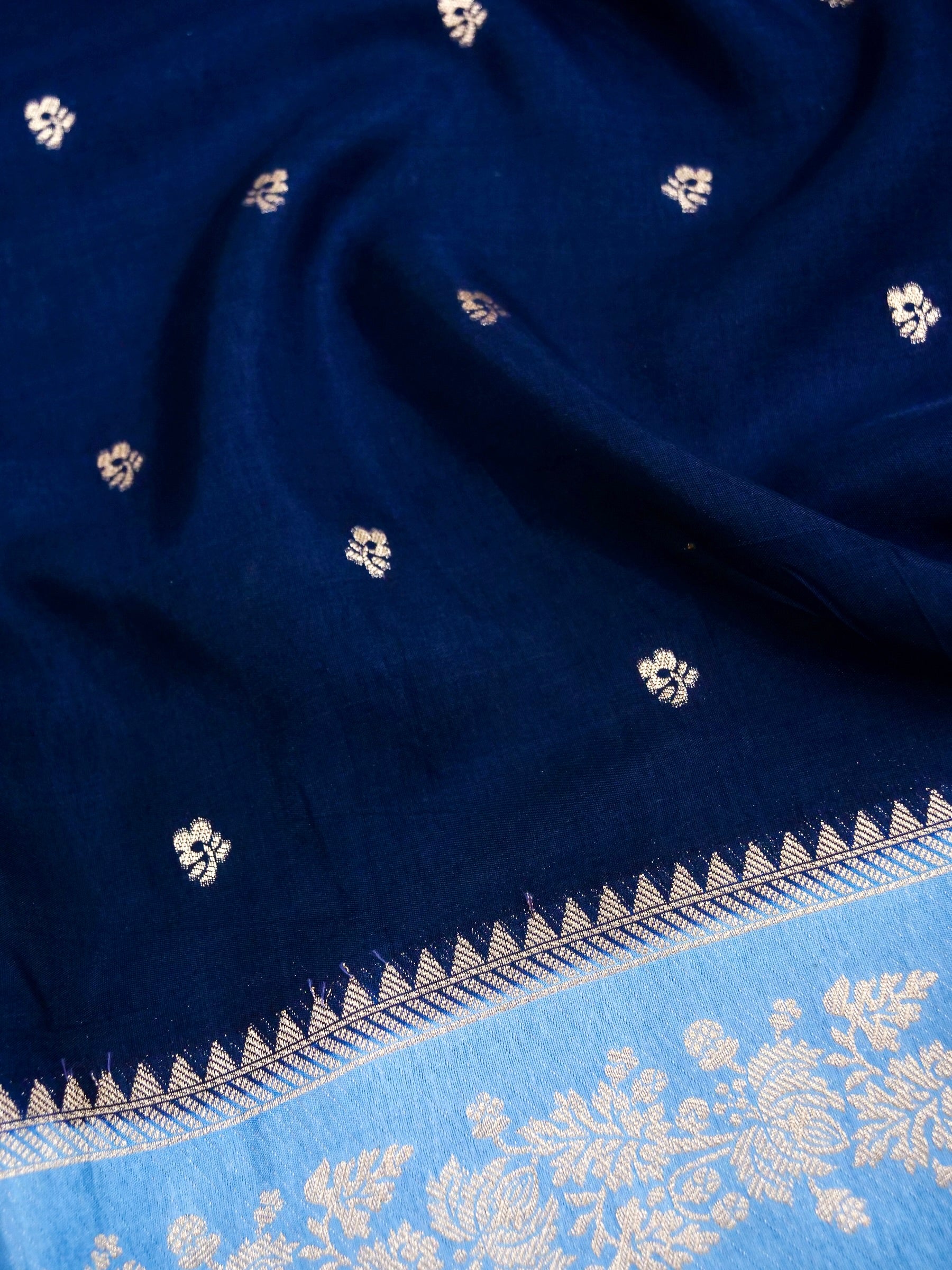Deep Navy Banarasi silk saree