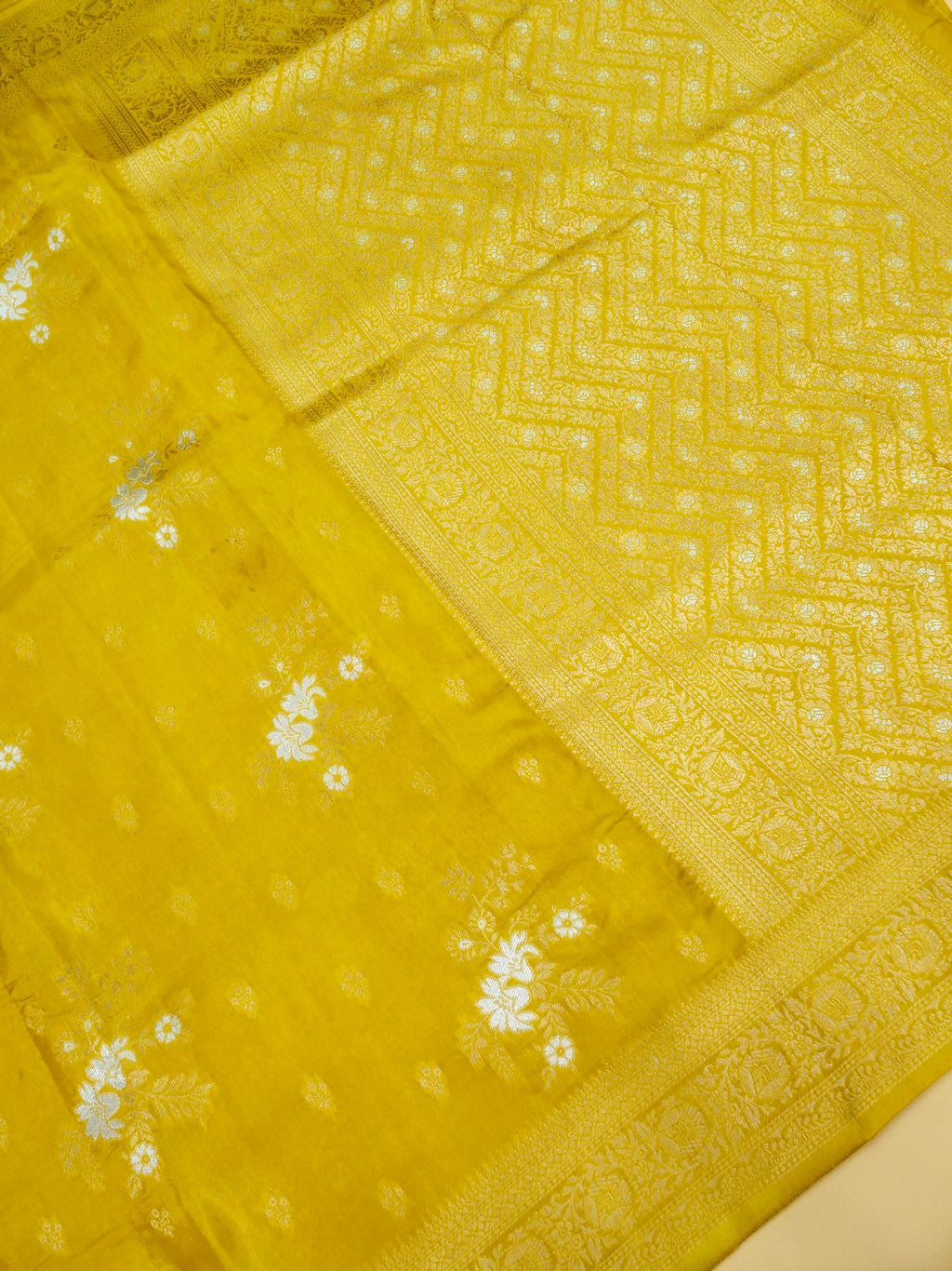 Mustard Yellow Banarasi Viscose Dola Silk Saree