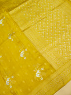 Mustard Yellow Banarasi Viscose Dola Silk Saree