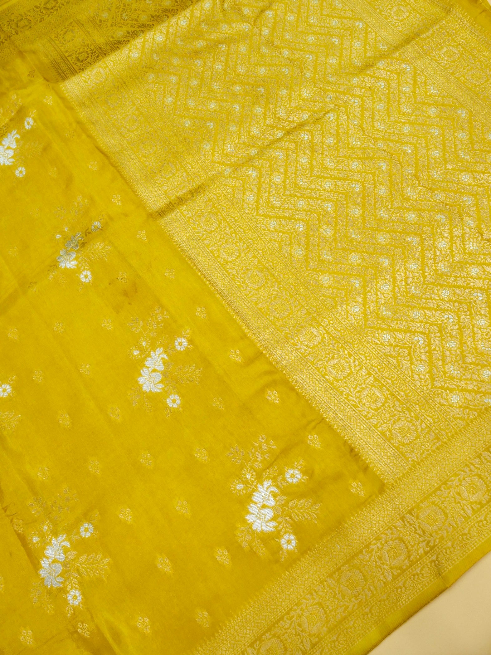 Mustard Yellow Banarasi Viscose Dola Silk Saree
