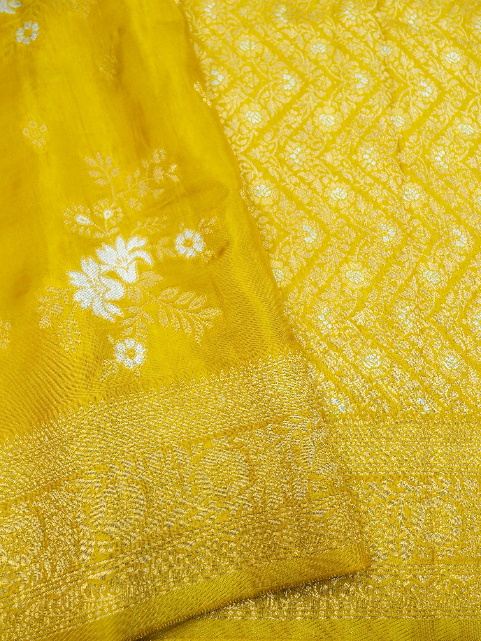 Mustard Yellow Banarasi Viscose Dola Silk Saree