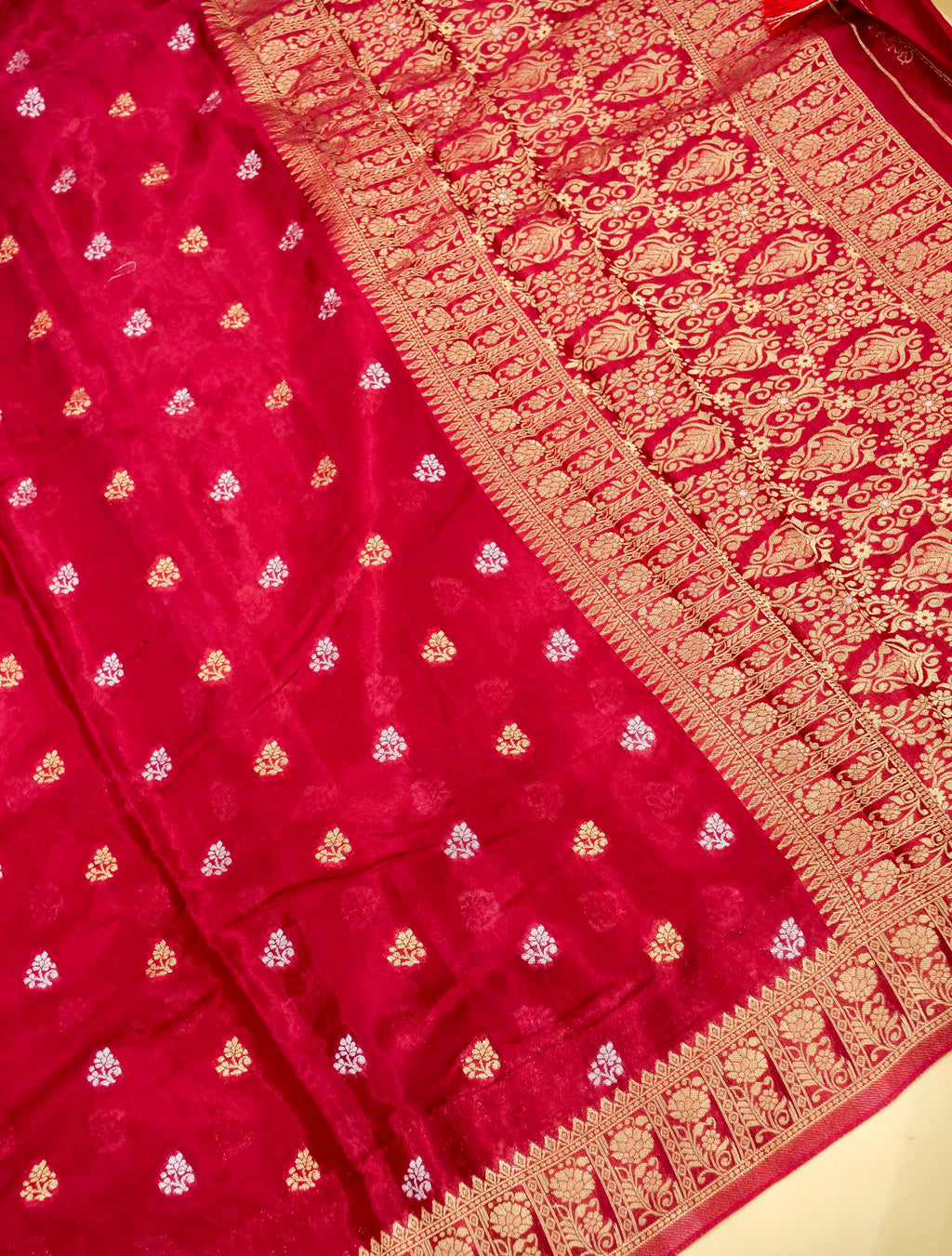 Crimson Red Banarasi Viscose Silk Saree