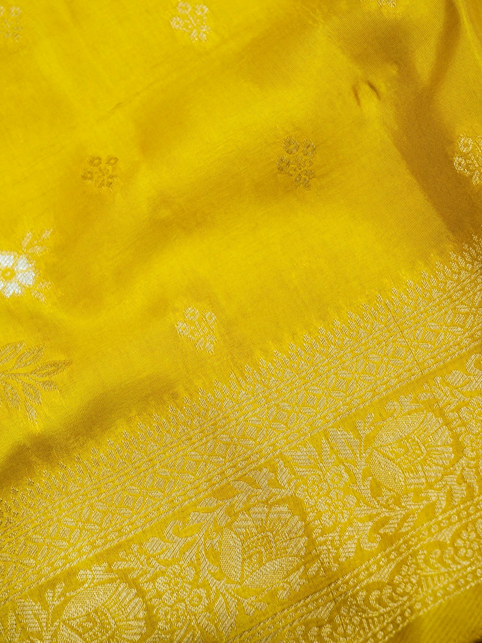 Mustard Yellow Banarasi Viscose Dola Silk Saree