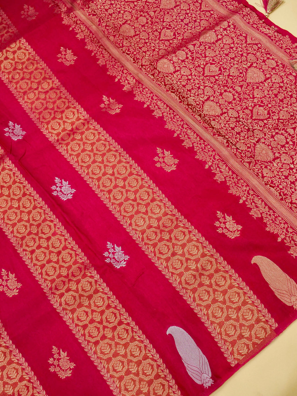 Rani Pink Banarasi Viscose Dola Silk Saree