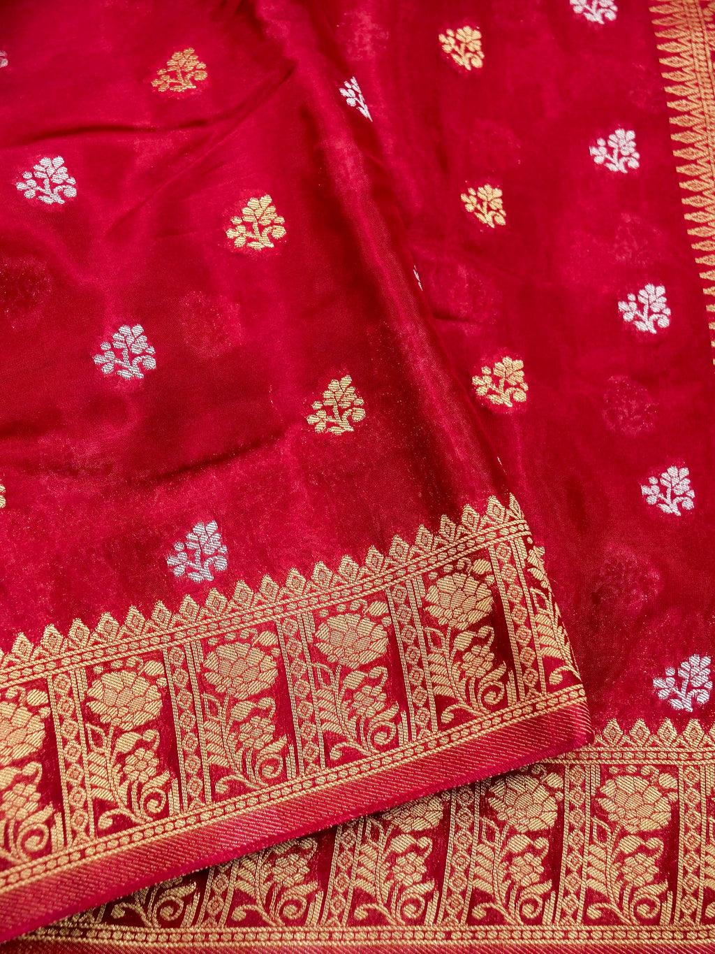 Crimson Red Banarasi Viscose Silk Saree