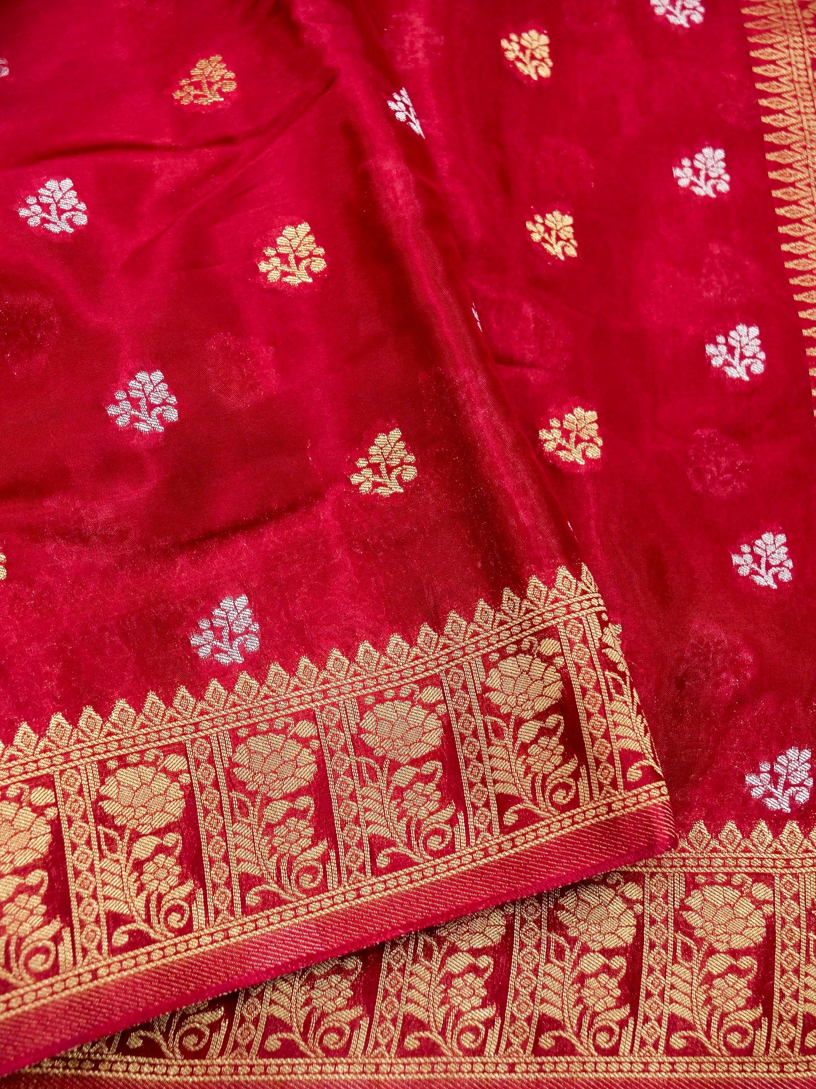 Crimson Red Banarasi Viscose Silk Saree