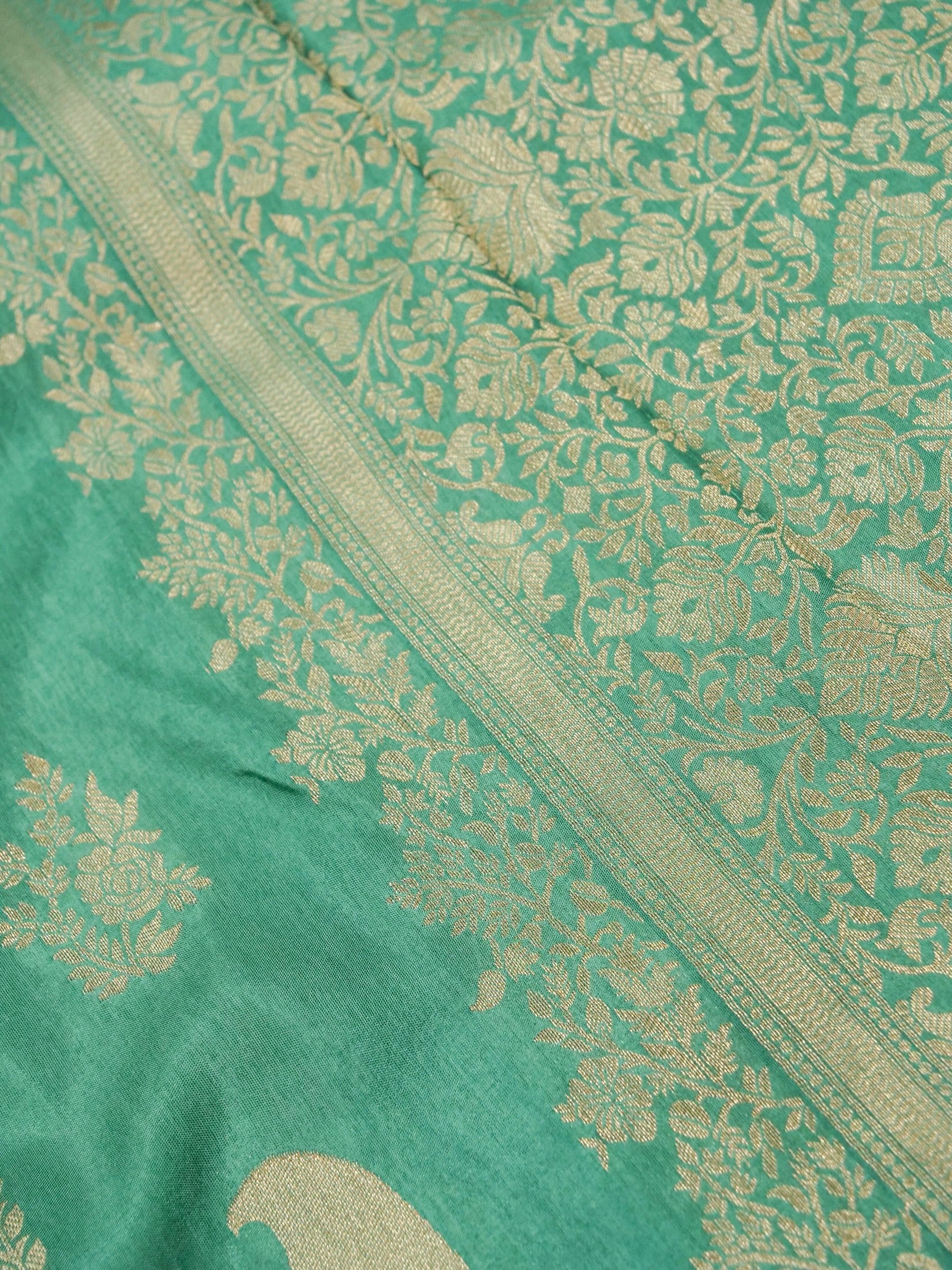 Sea Green Banarasi Viscose Dola Silk Saree