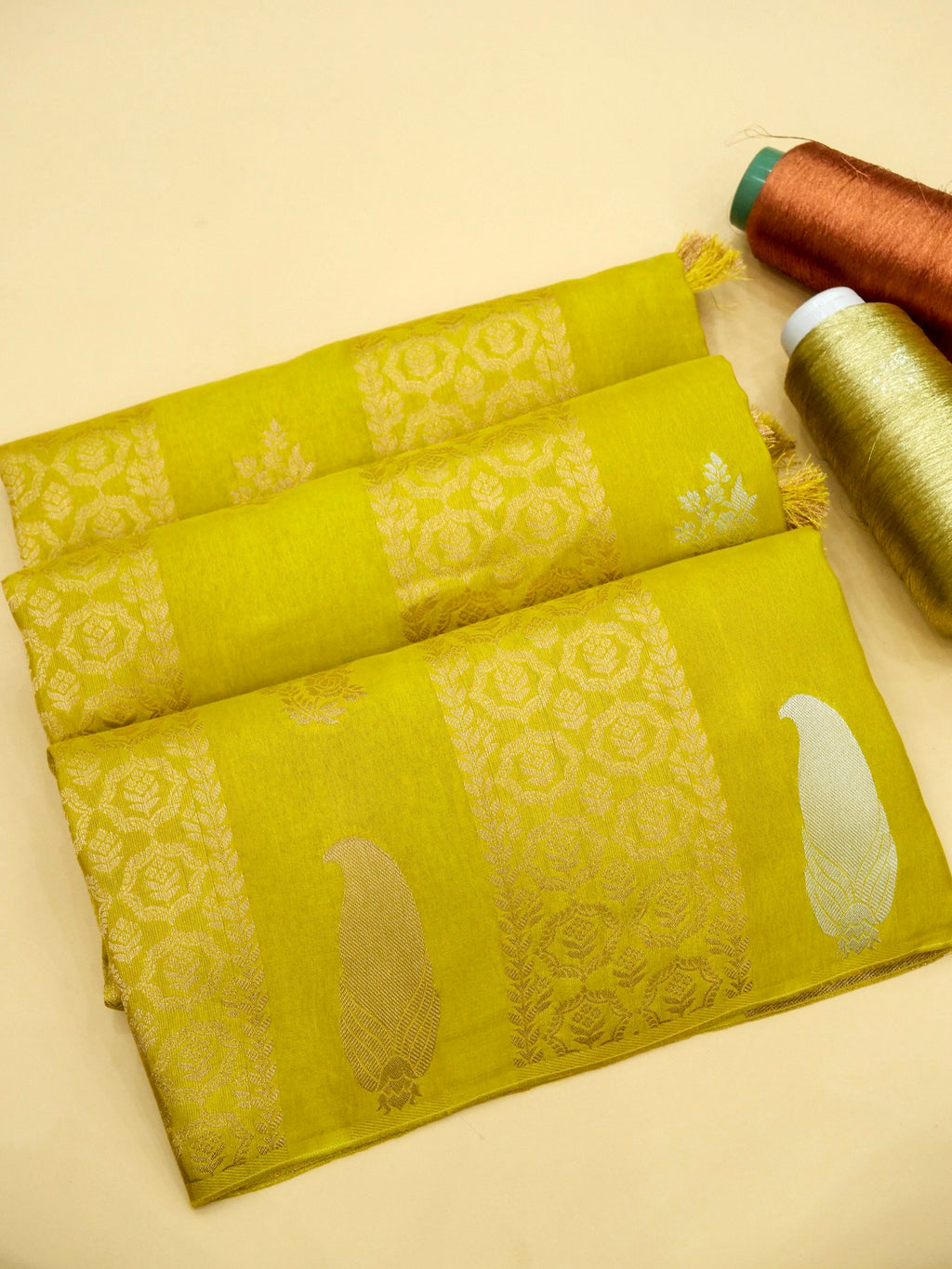 Lime Yellow Banarasi Viscose Dola Silk Saree