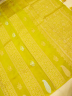 Lime Yellow Banarasi Viscose Dola Silk Saree