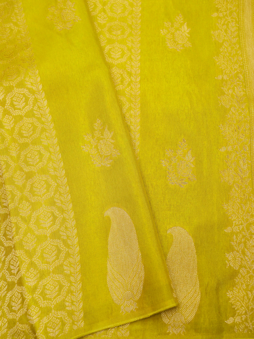 Lime Yellow Banarasi Viscose Dola Silk Saree