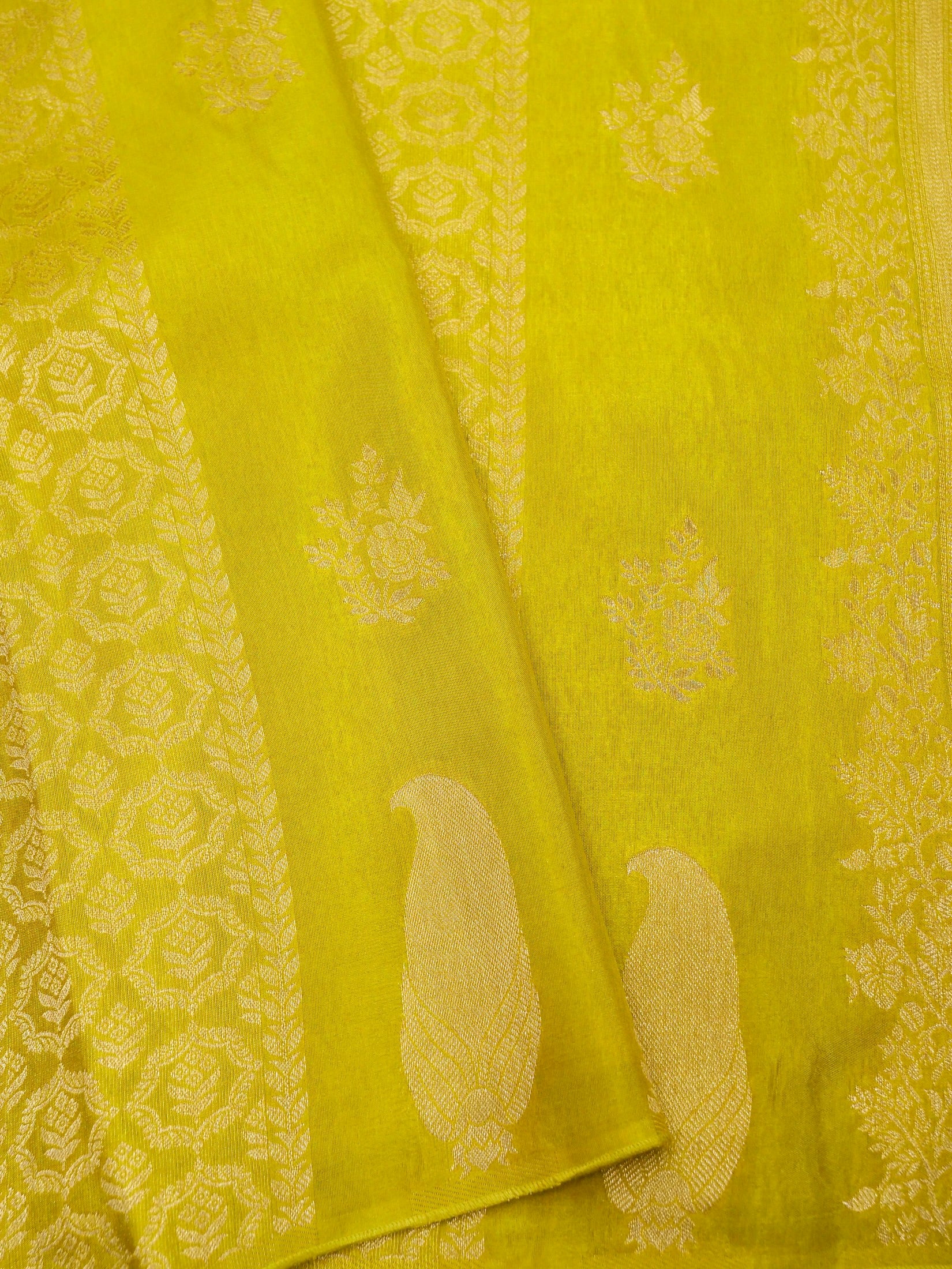 Lime Yellow Banarasi Viscose Dola Silk Saree