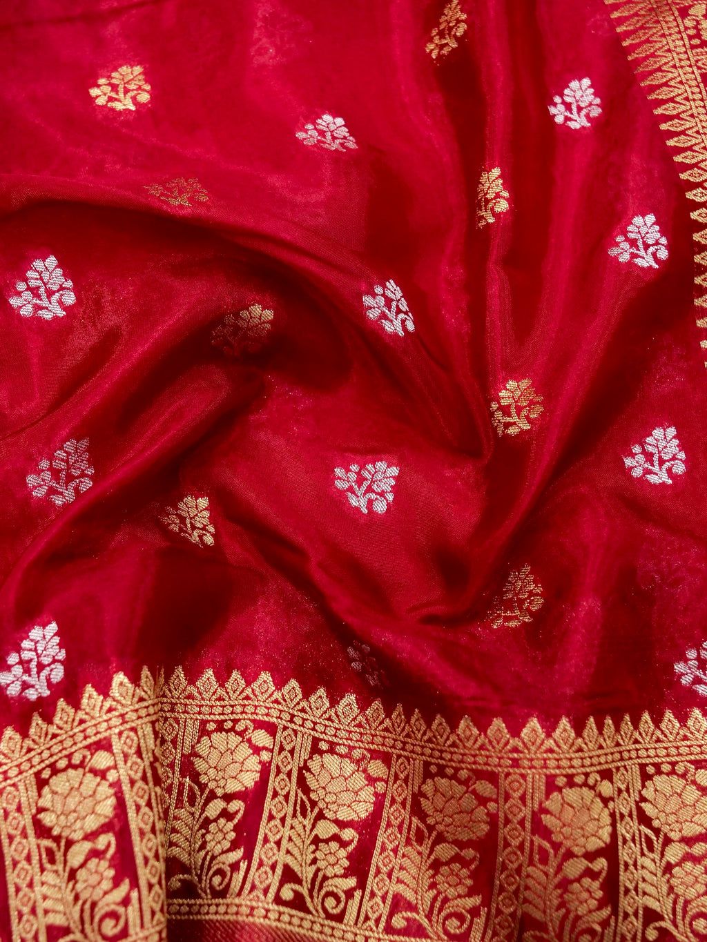 Crimson Red Banarasi Viscose Silk Saree