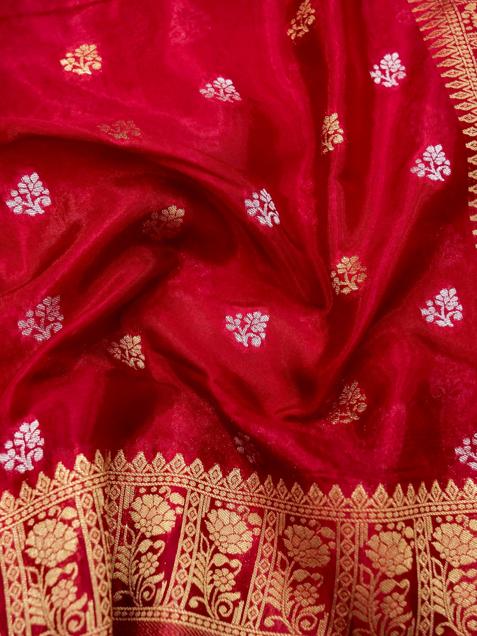 Crimson Red Banarasi Viscose Silk Saree