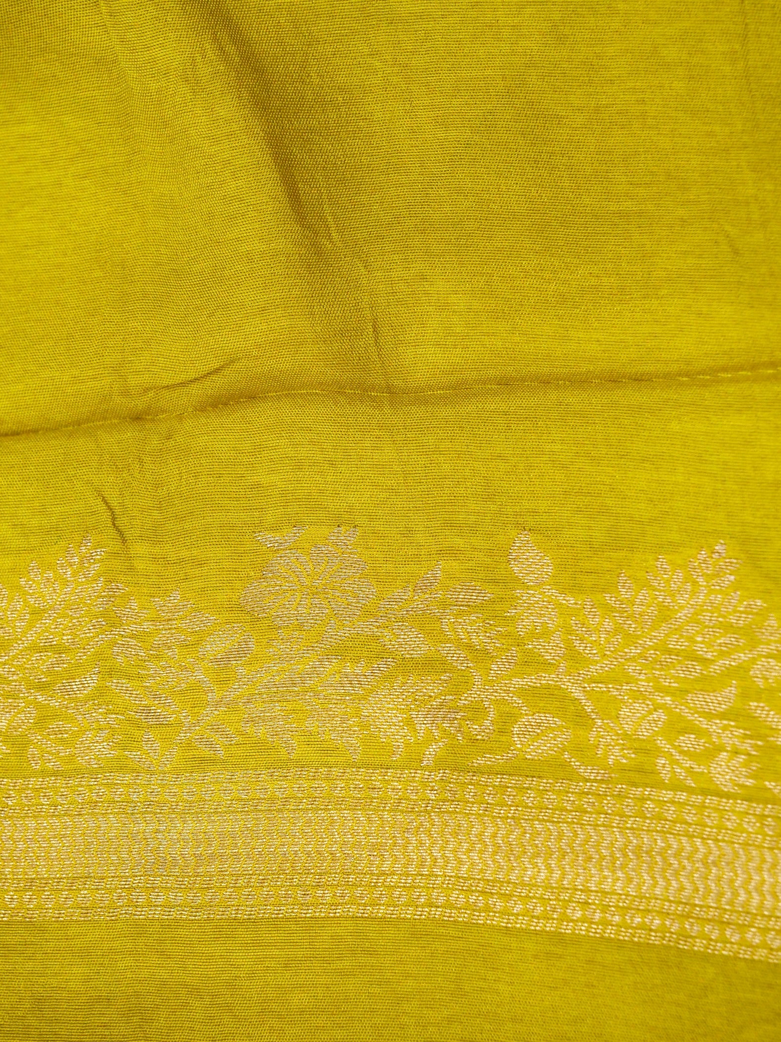 Lime Yellow Banarasi Viscose Dola Silk Saree