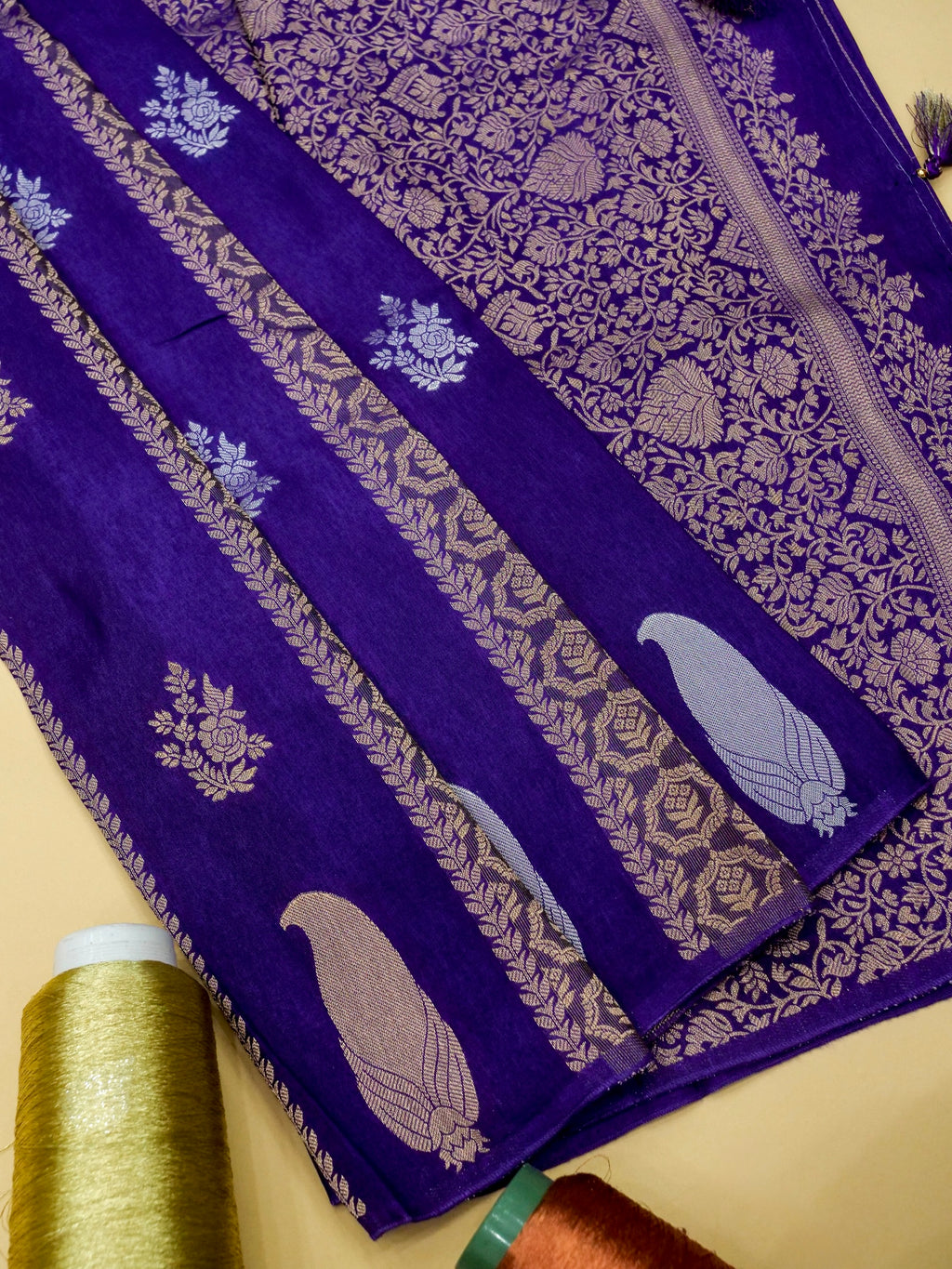 Royal Purple Banarasi Viscose Dola Silk Saree