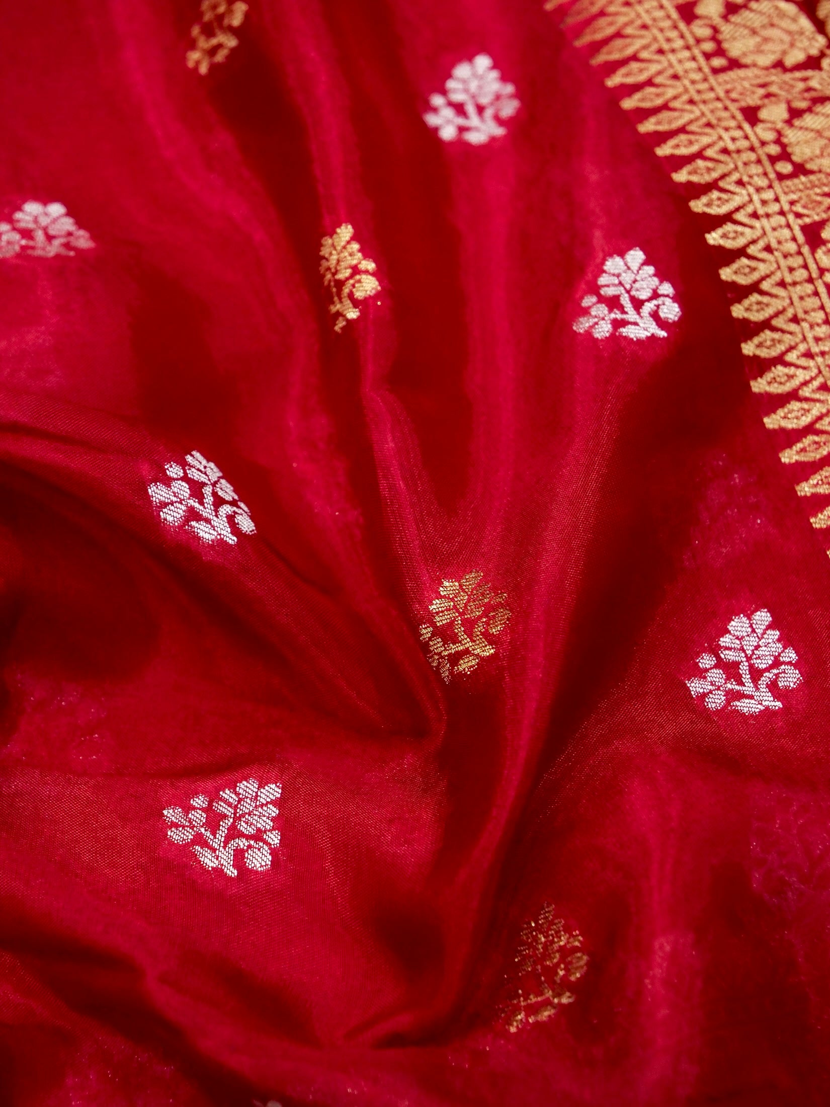 Crimson Red Banarasi Viscose Silk Saree