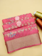 Rose Pink Banarasi Organza Embroidered Saree