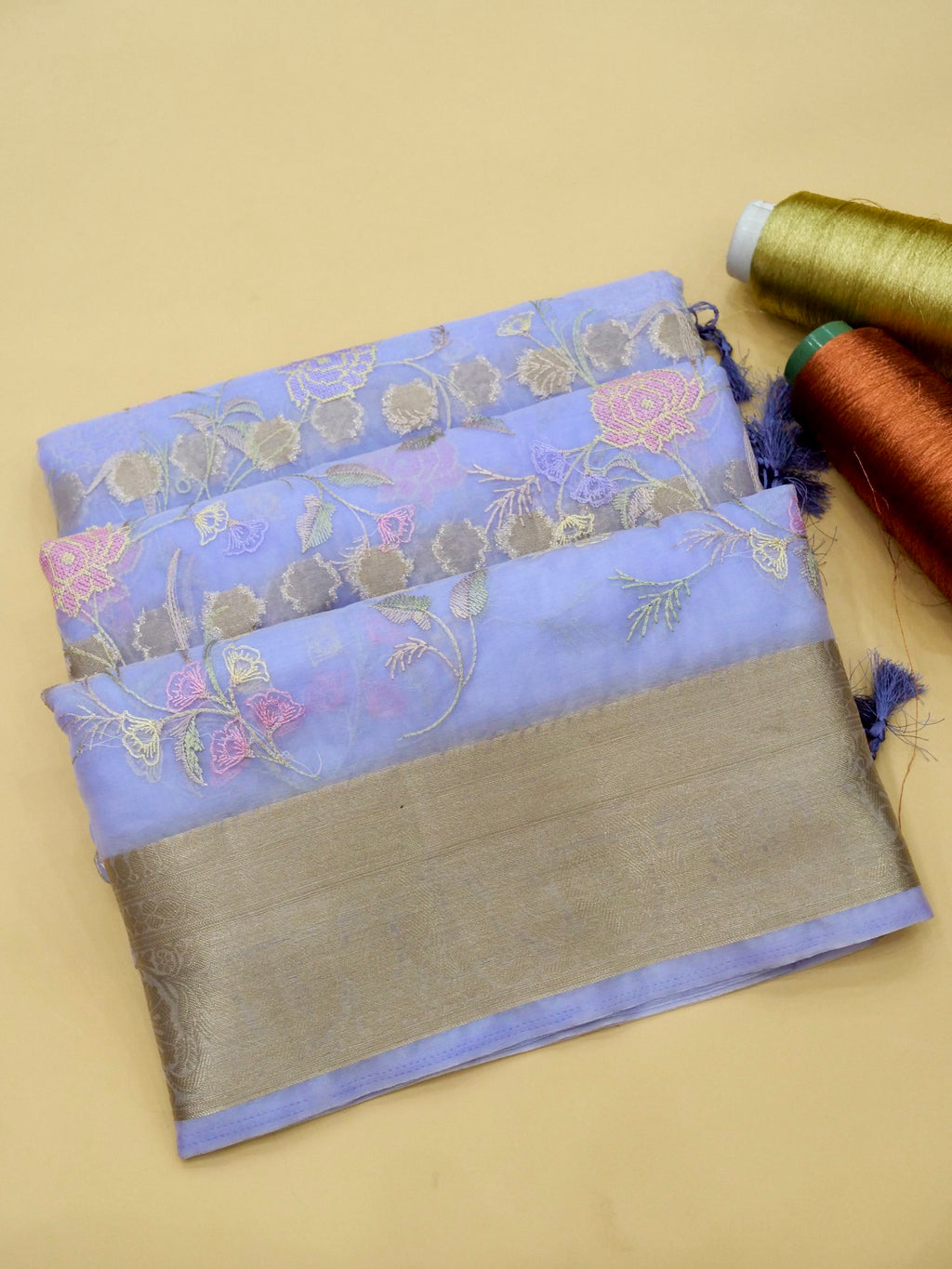 Lavender Banarasi Organza Embroidered Saree