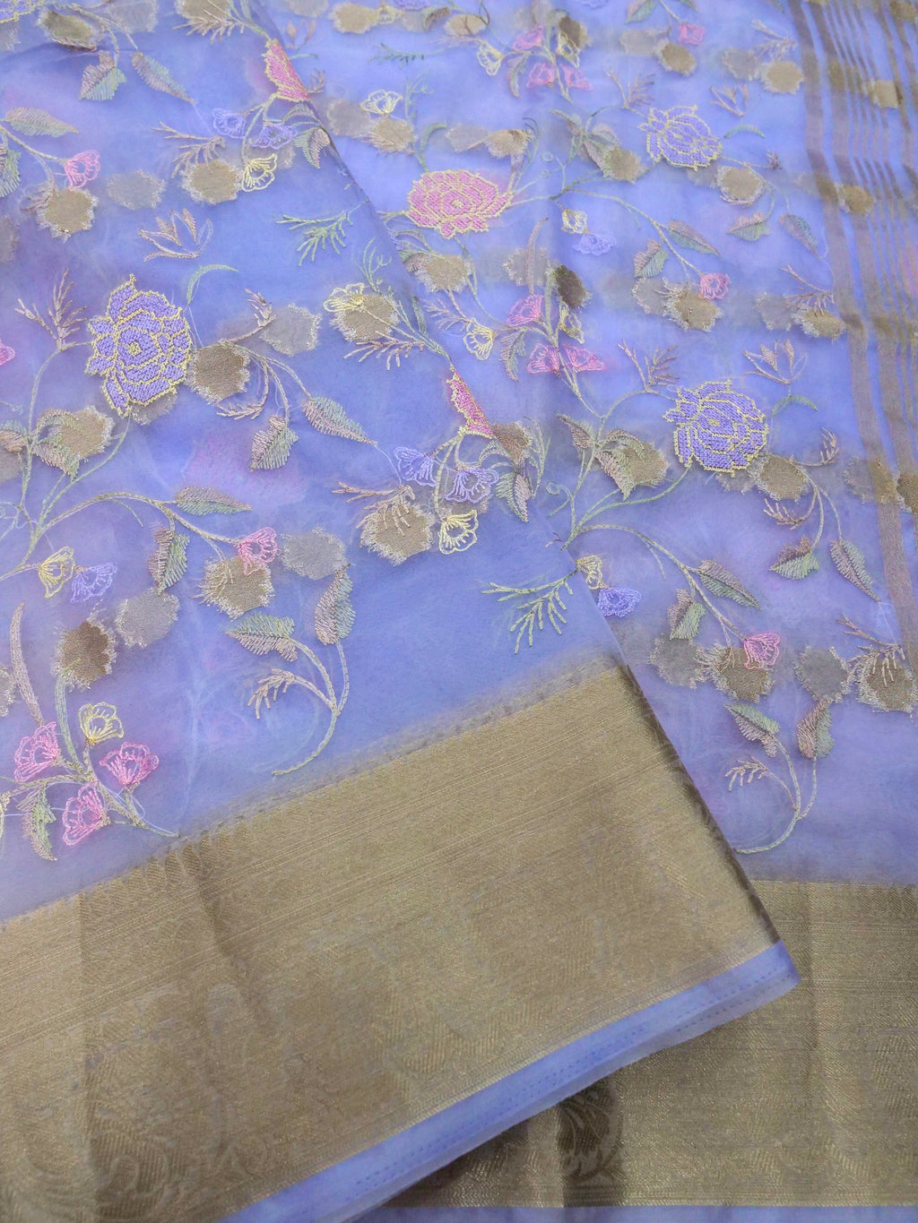 Lavender Banarasi Organza Embroidered Saree