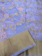 Lavender Banarasi Organza Embroidered Saree