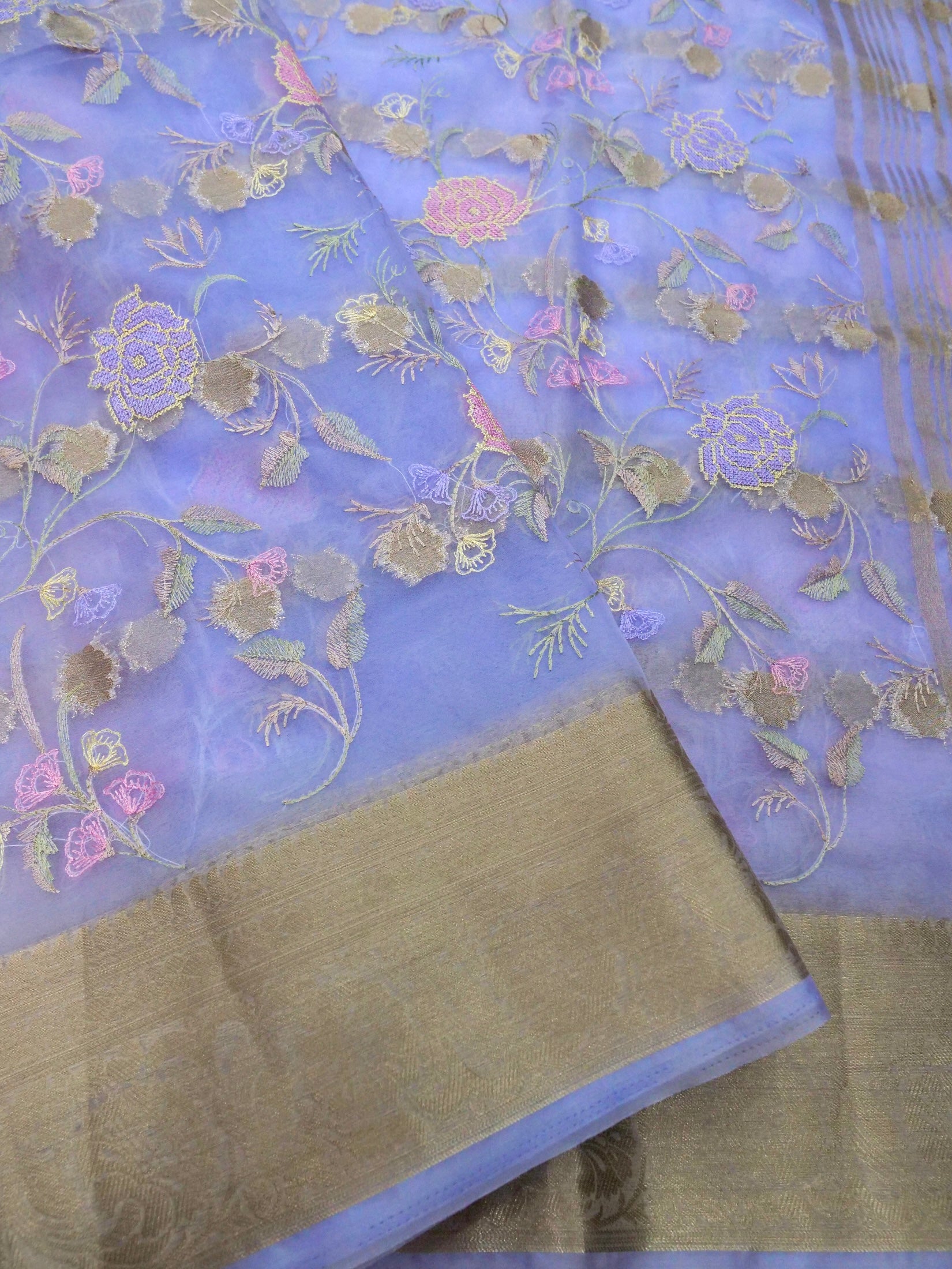 Lavender Banarasi Organza Embroidered Saree