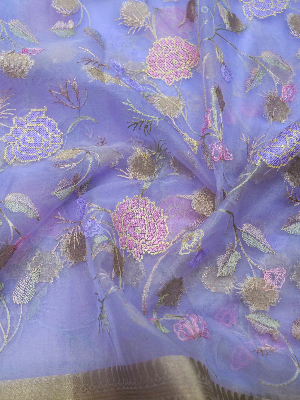 Lavender Banarasi Organza Embroidered Saree