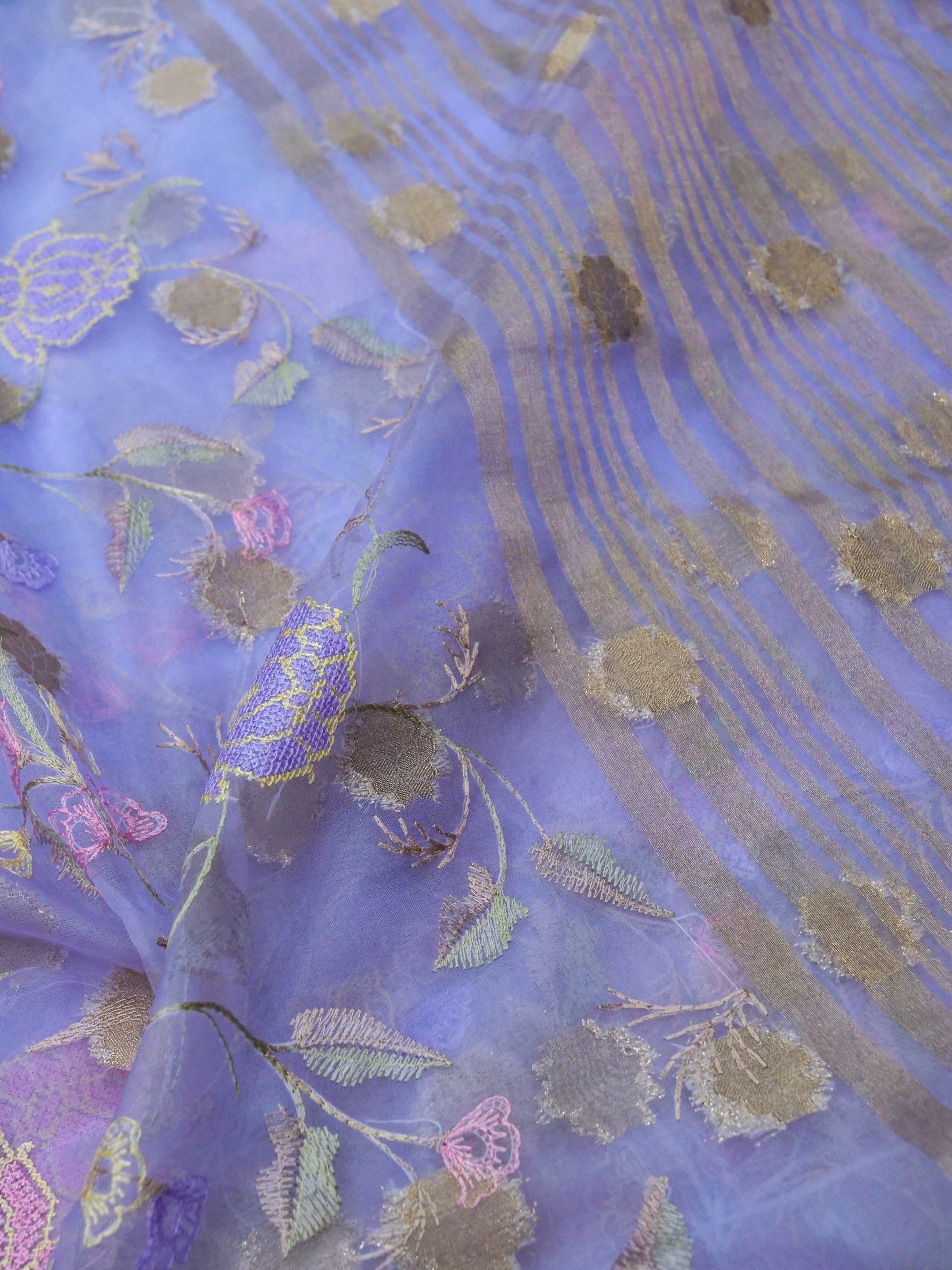 Lavender Banarasi Organza Embroidered Saree