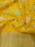 Sunshine Yellow Banarasi Organza Embroidered Saree