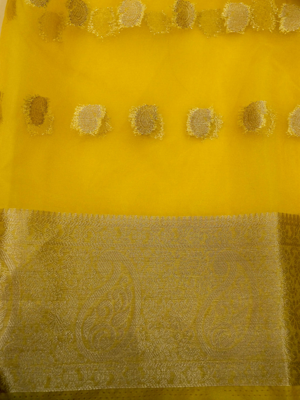 Sunshine Yellow Banarasi Organza Embroidered Saree