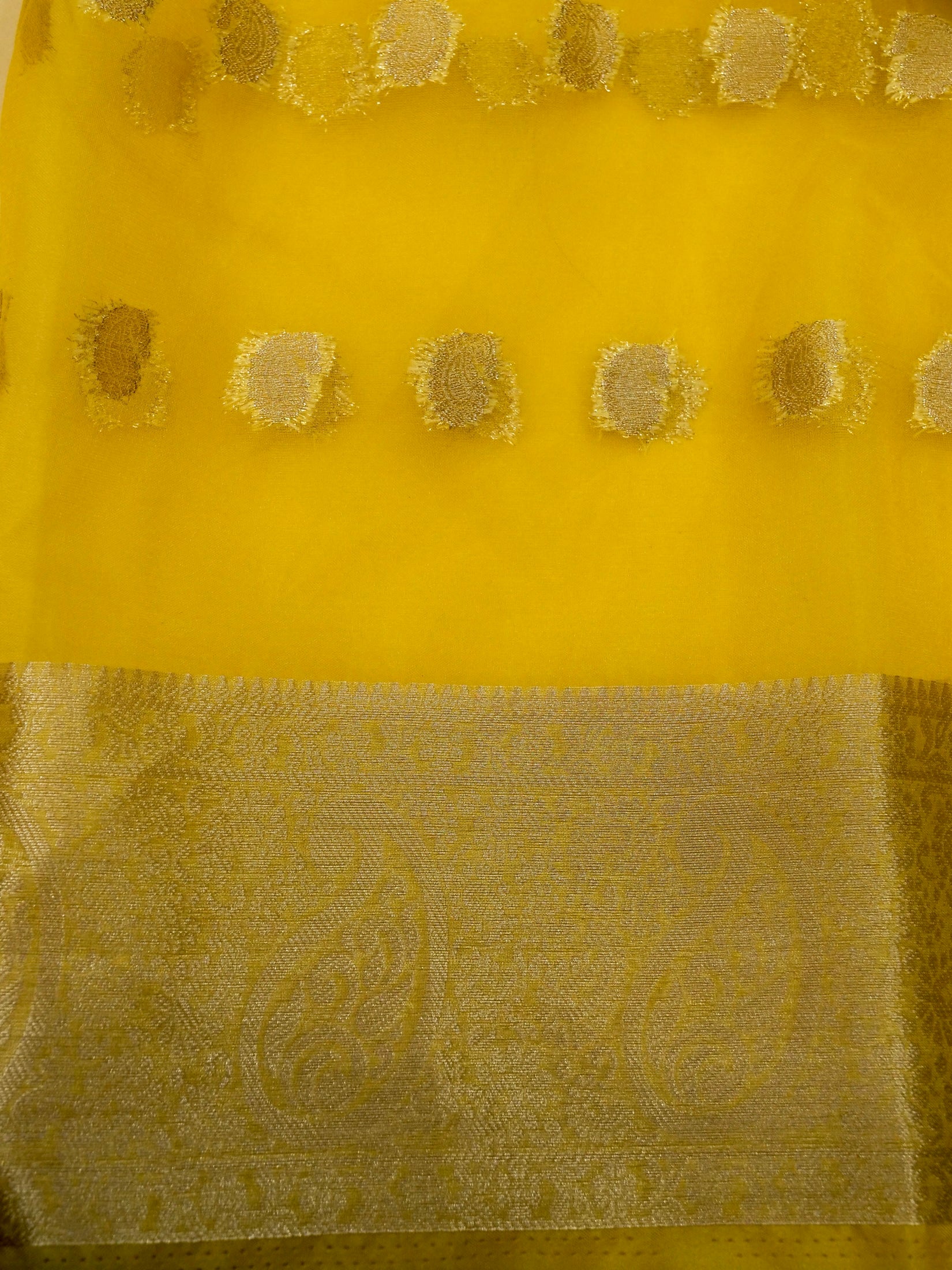 Sunshine Yellow Banarasi Organza Embroidered Saree