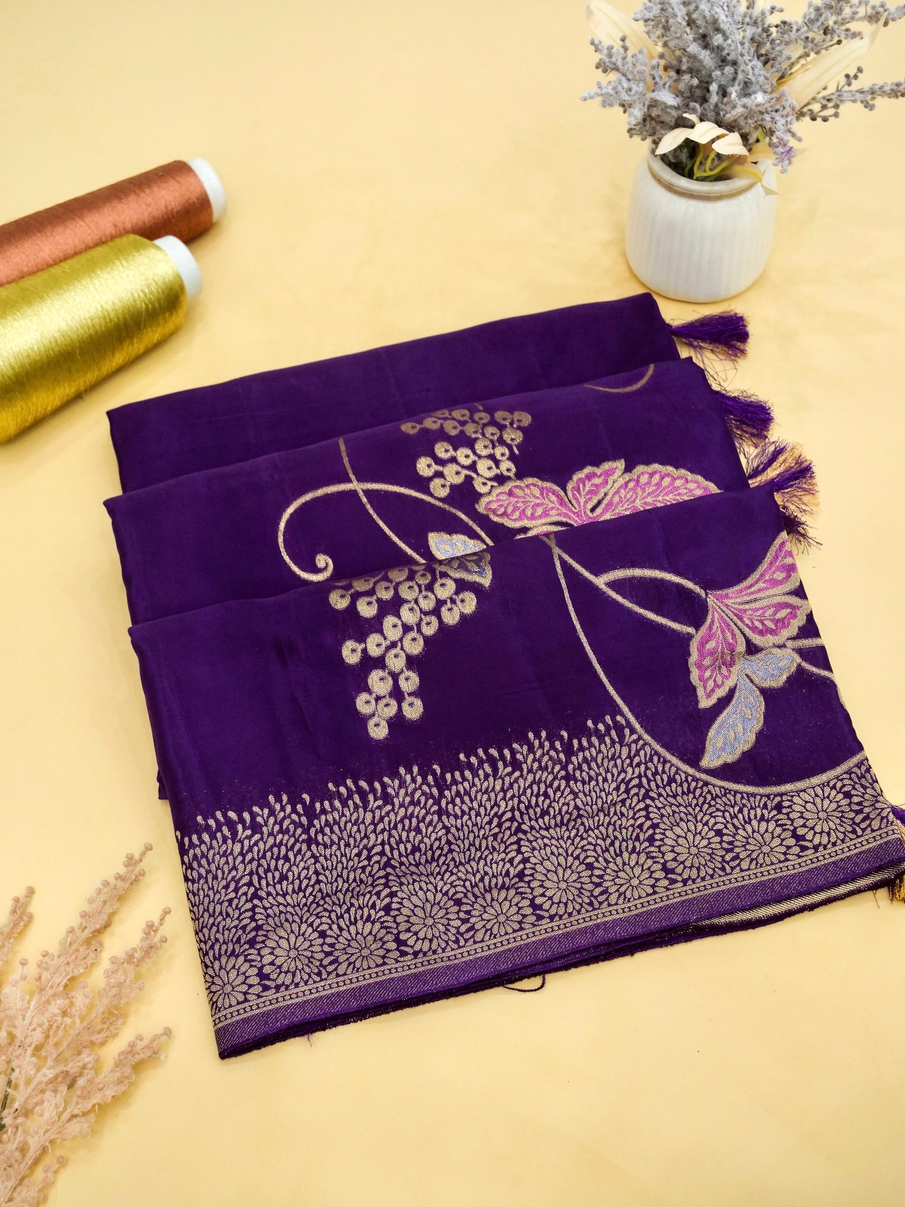 Purple Banarasi silk saree