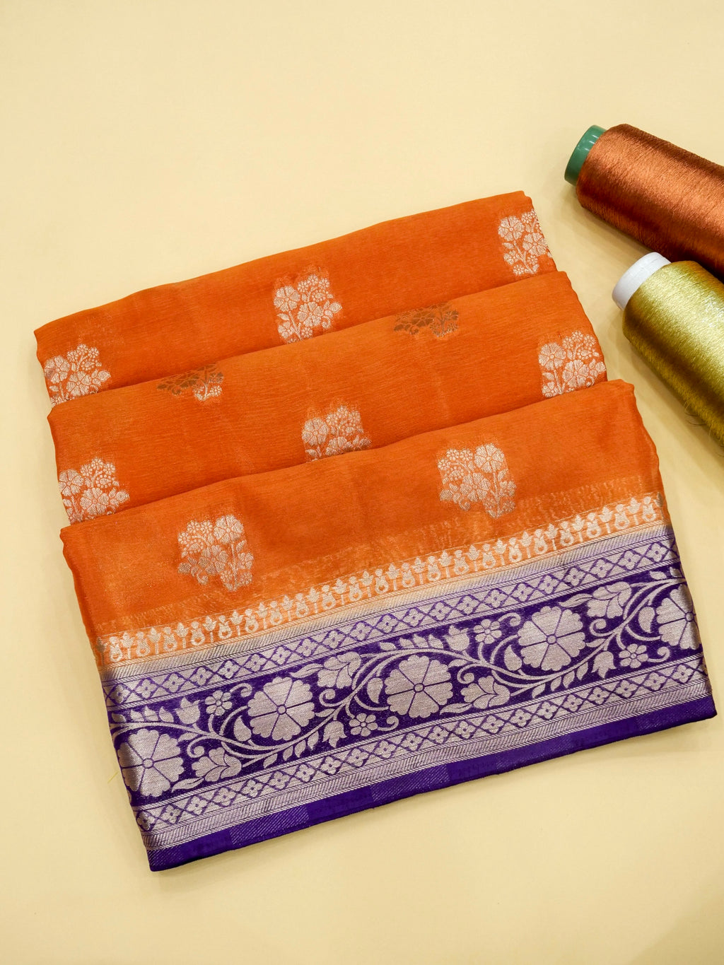 Sunset Orange Banarasi Viscose Chinon Saree