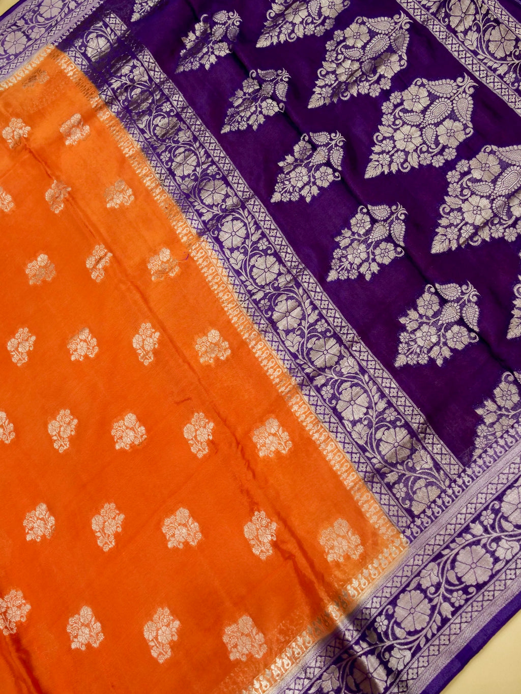 Sunset Orange Banarasi Viscose Chinon Saree