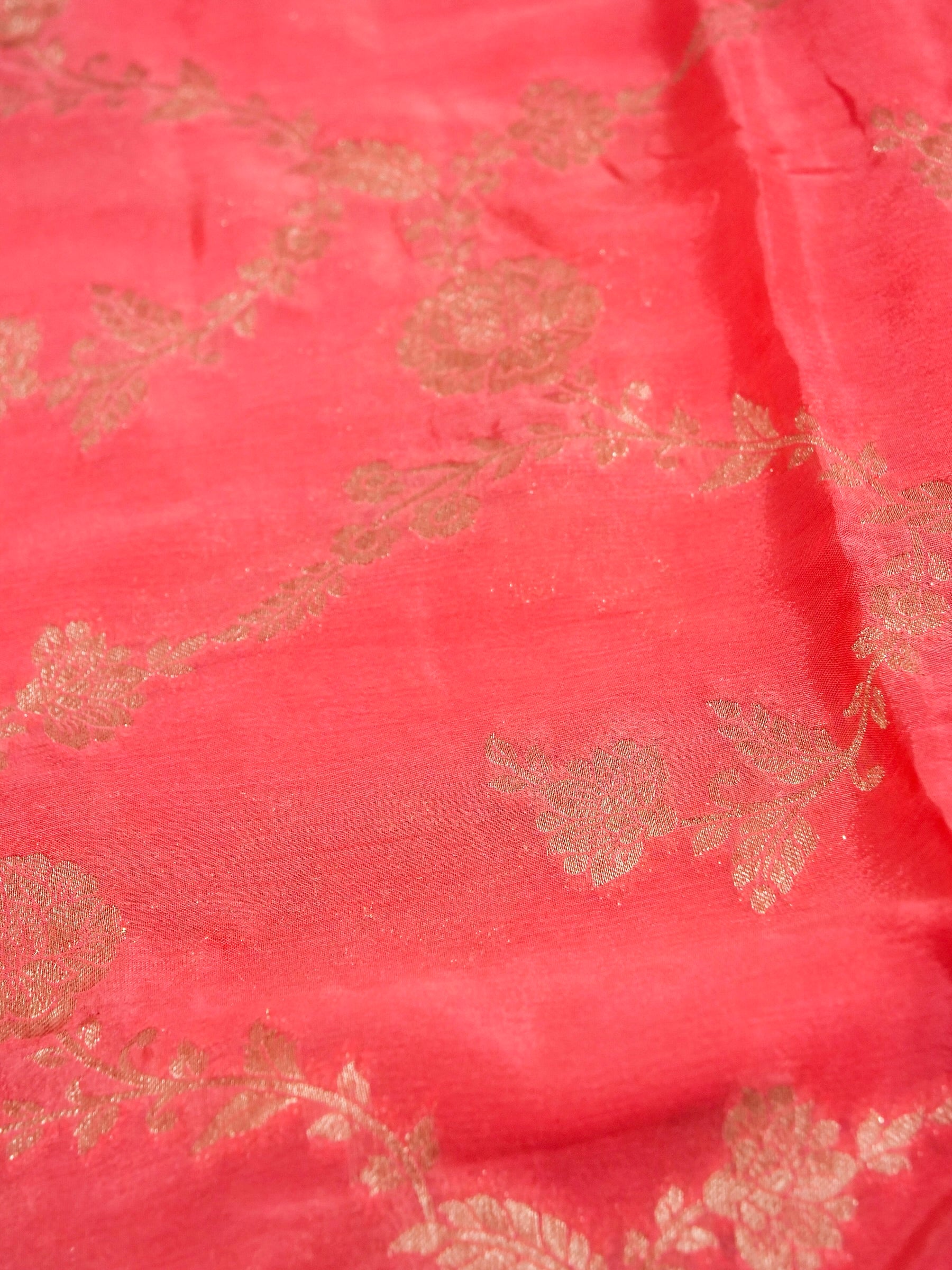 Peach Red Banarasi silk saree