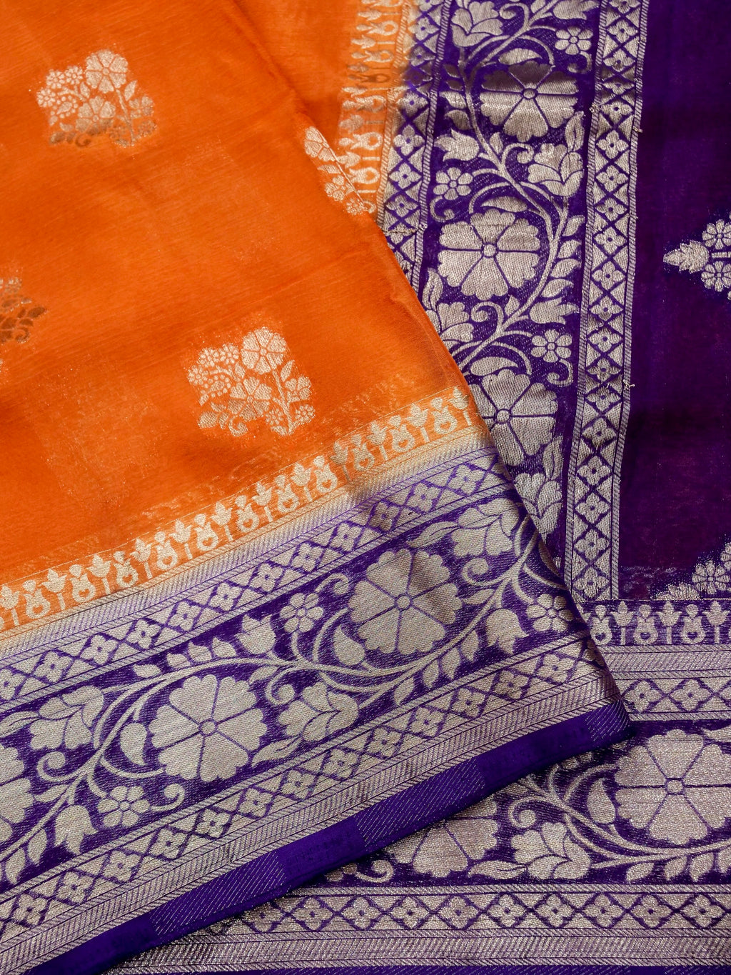 Sunset Orange Banarasi Viscose Chinon Saree
