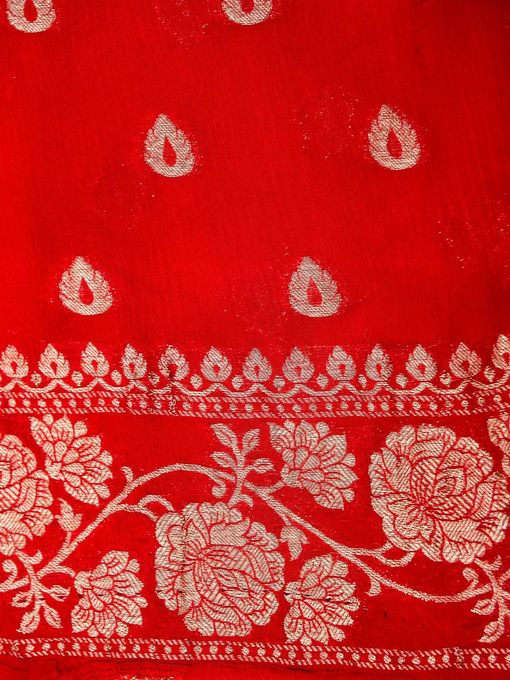 Peach Red Banarasi silk saree