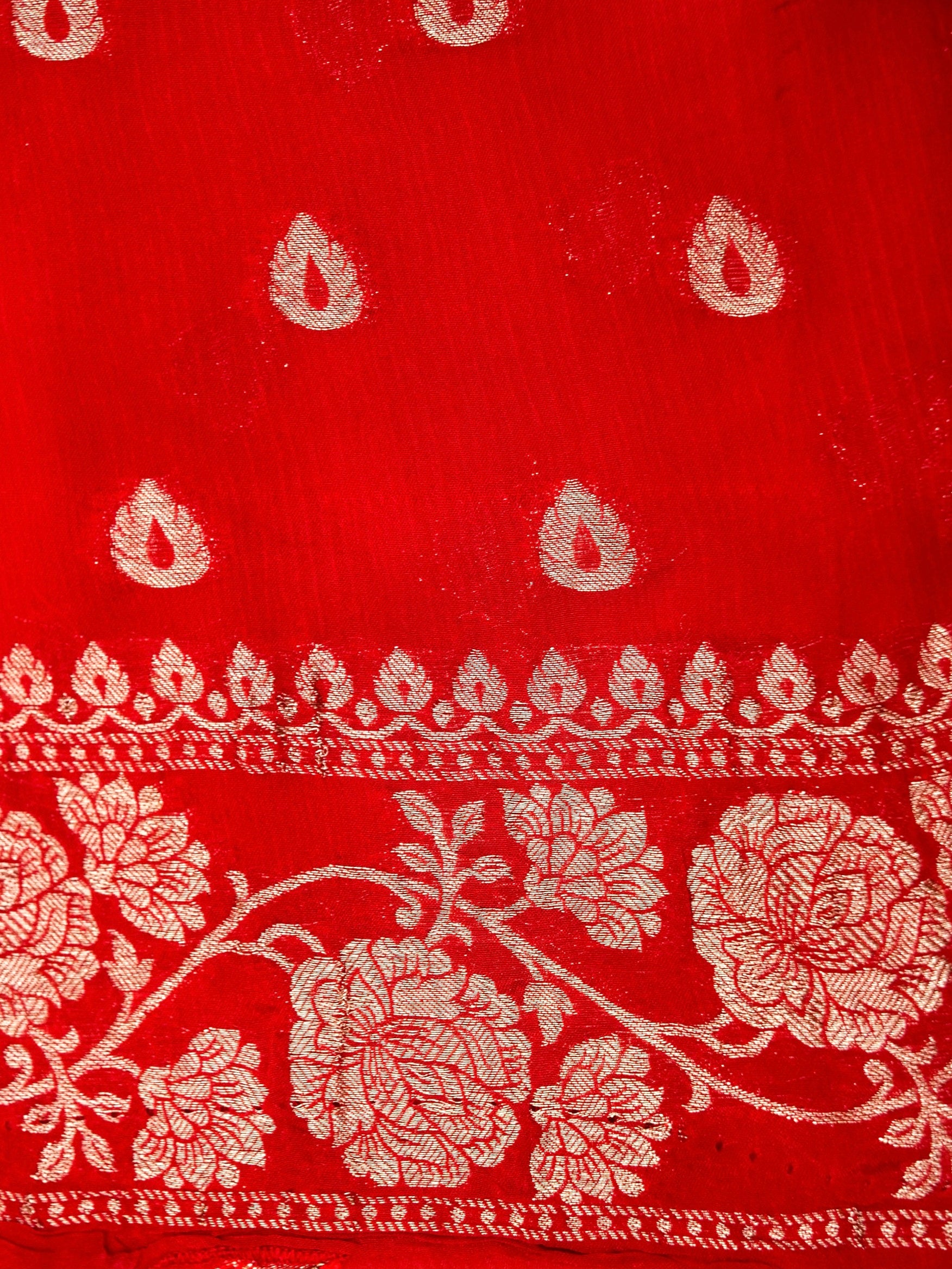 Peach Red Banarasi silk saree