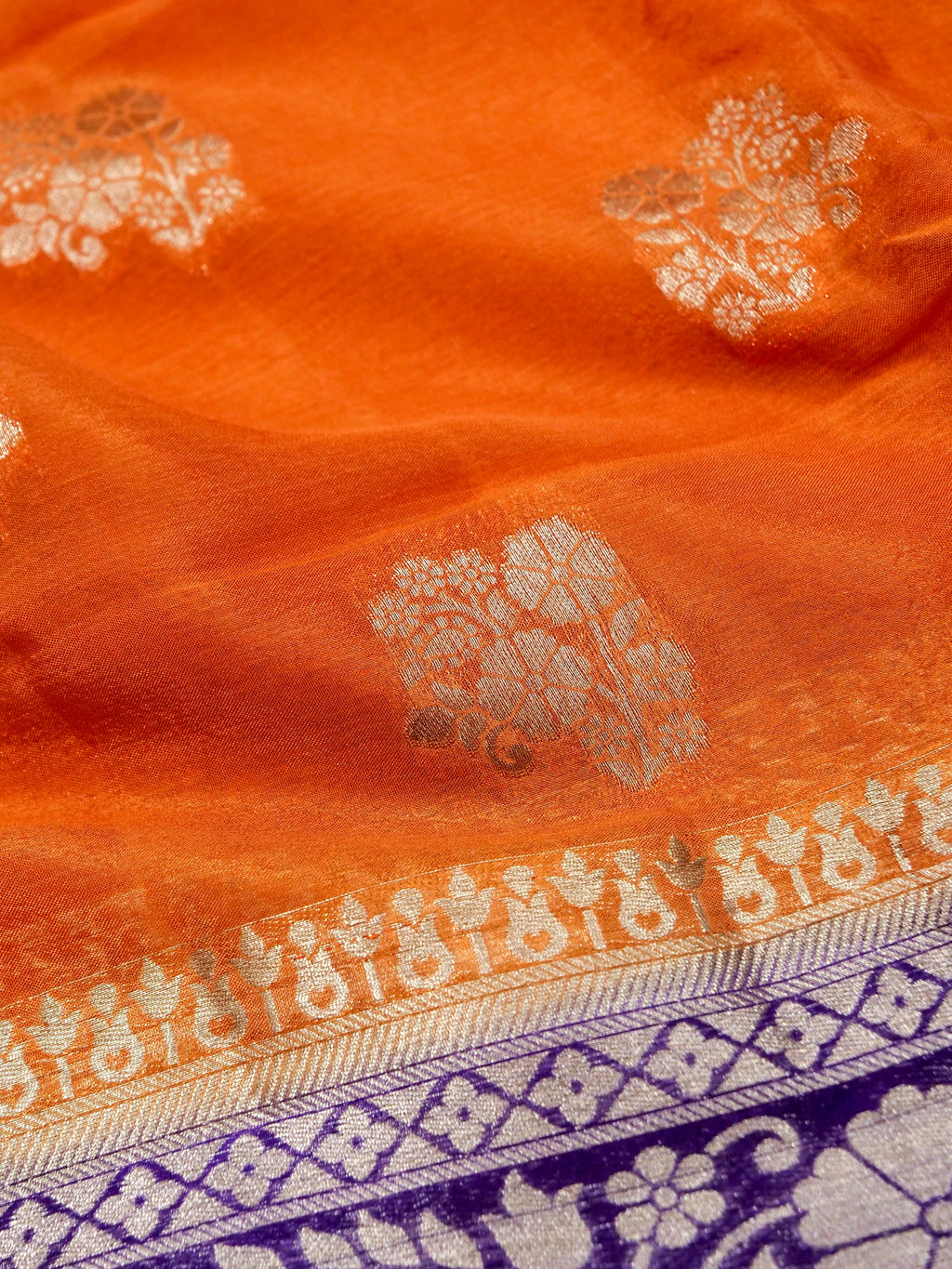 Sunset Orange Banarasi Viscose Chinon Saree