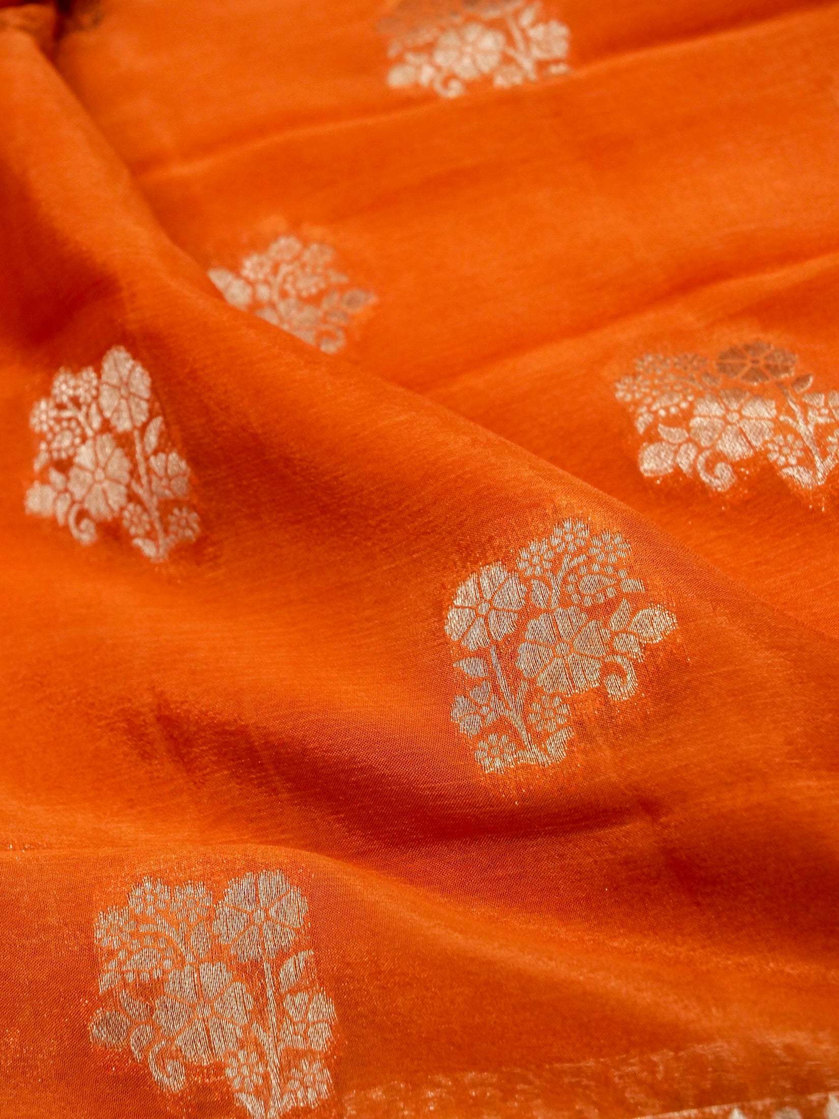 Sunset Orange Banarasi Viscose Chinon Saree