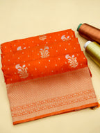 Tangerine Orange Banarasi Viscose Dola Silk Saree