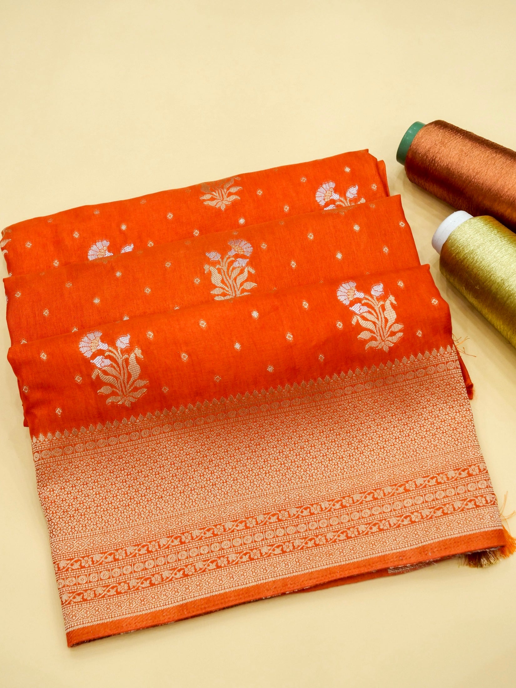 Tangerine Orange Banarasi Viscose Dola Silk Saree
